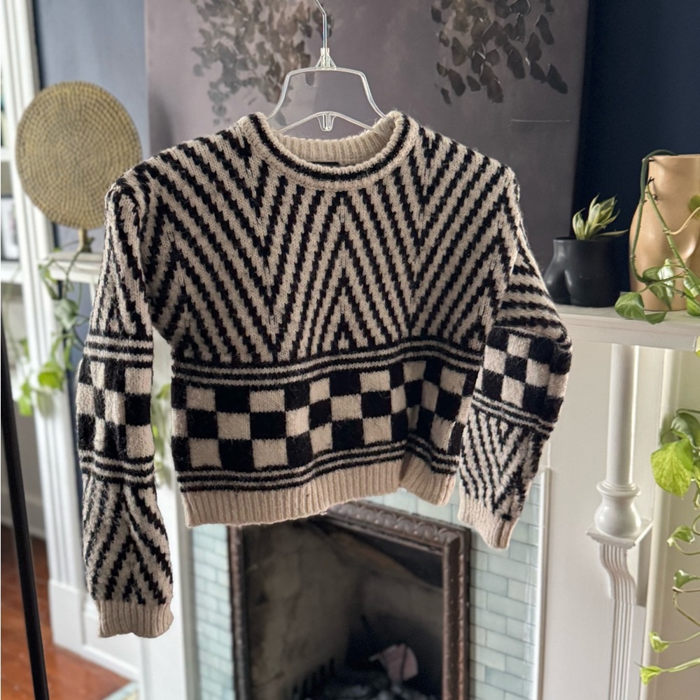 Geometric Black and Cream Sweater